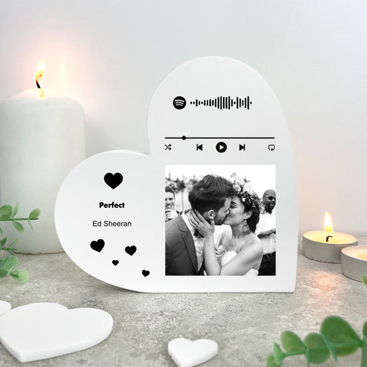 Personalised Our Song Photo White Freestanding Heart