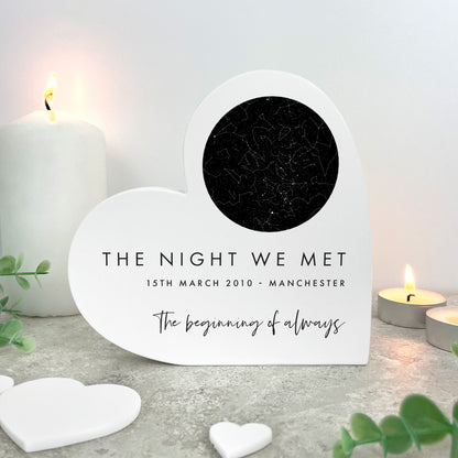 Personalised Star Constellation White Freestanding Heart