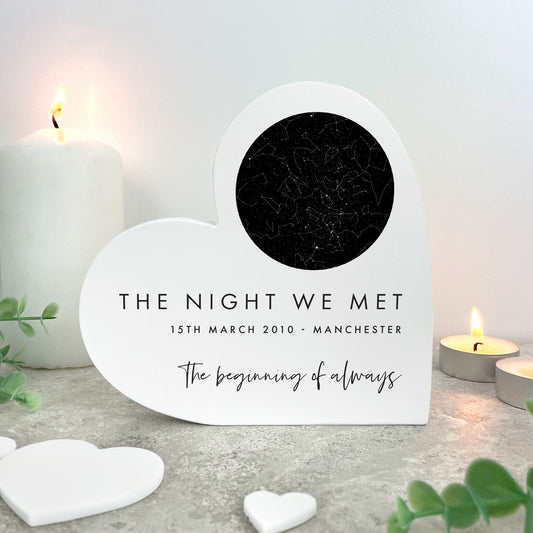 Personalised Star Constellation White Freestanding Heart