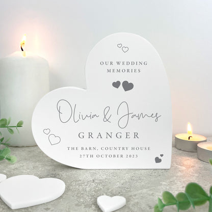 Personalised Wedding Script Text White Freestanding Heart