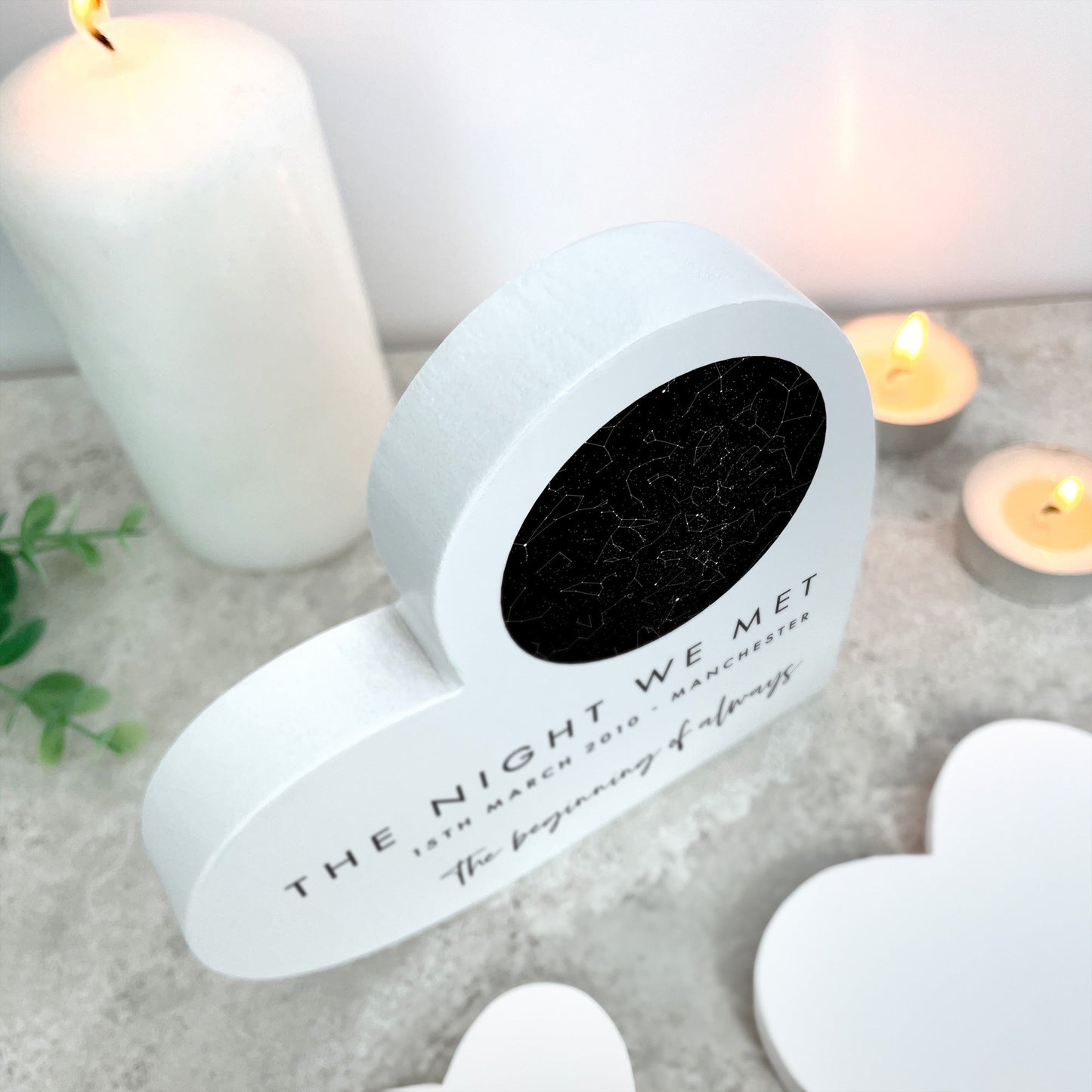 Personalised Star Constellation White Freestanding Heart