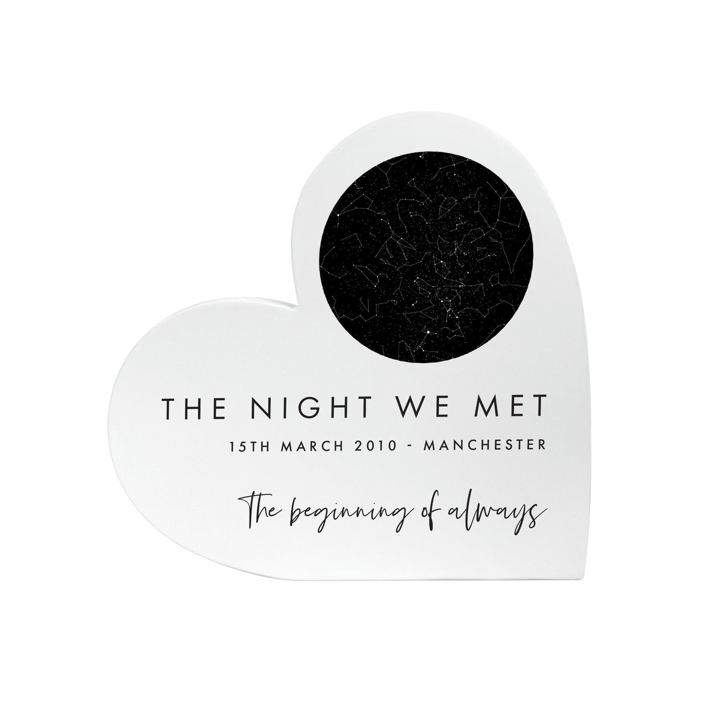 Personalised Star Constellation White Freestanding Heart