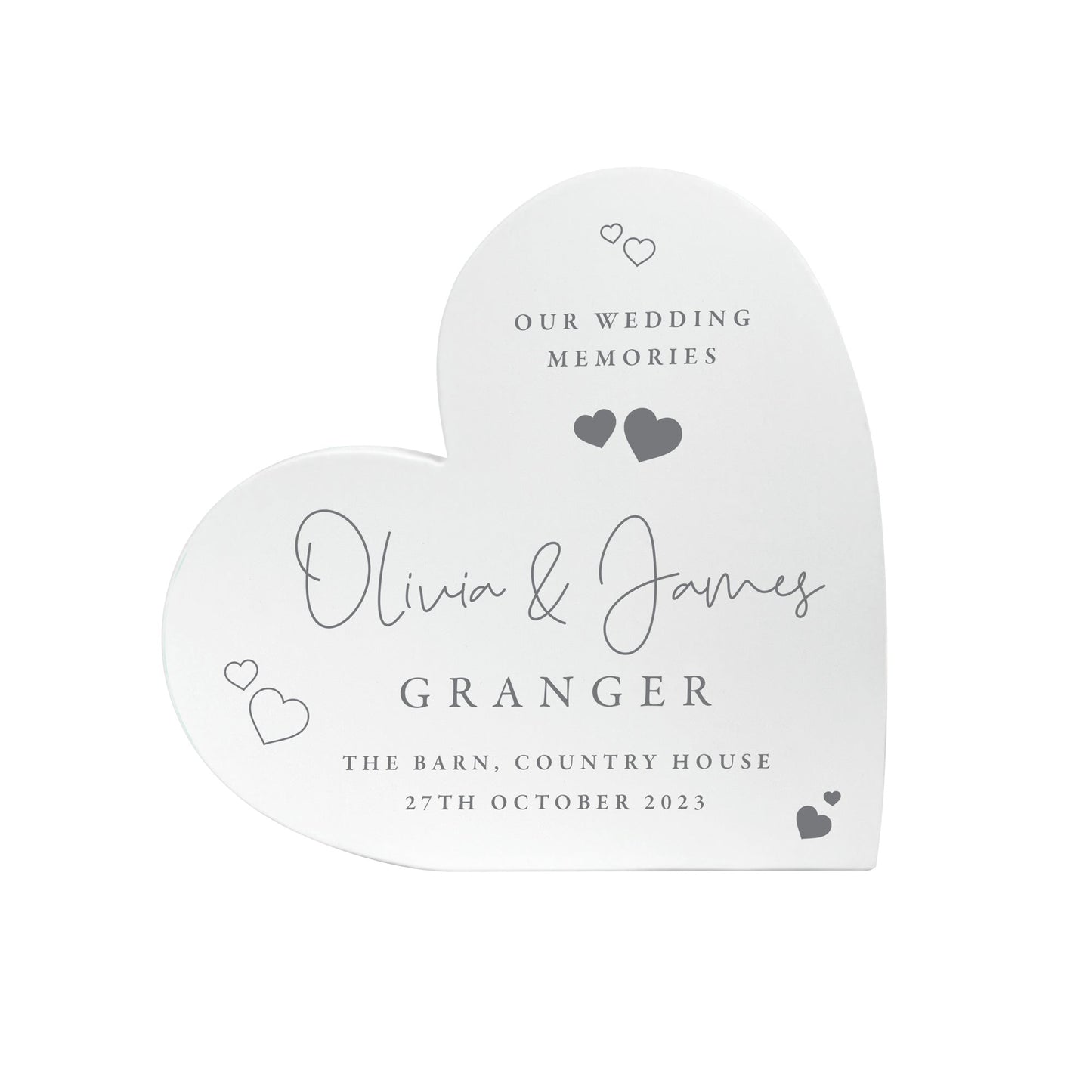 Personalised Wedding Script Text White Freestanding Heart