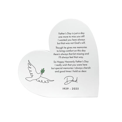 Personalised Happy Heavenly Father's Day White Freestanding Heart