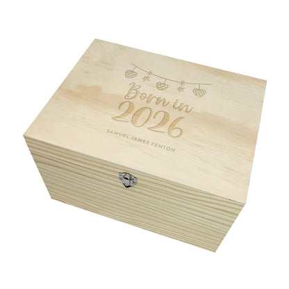 Personalised Born In 2026 Garland Engraved New Baby Keepsake Box - 5 Sizes