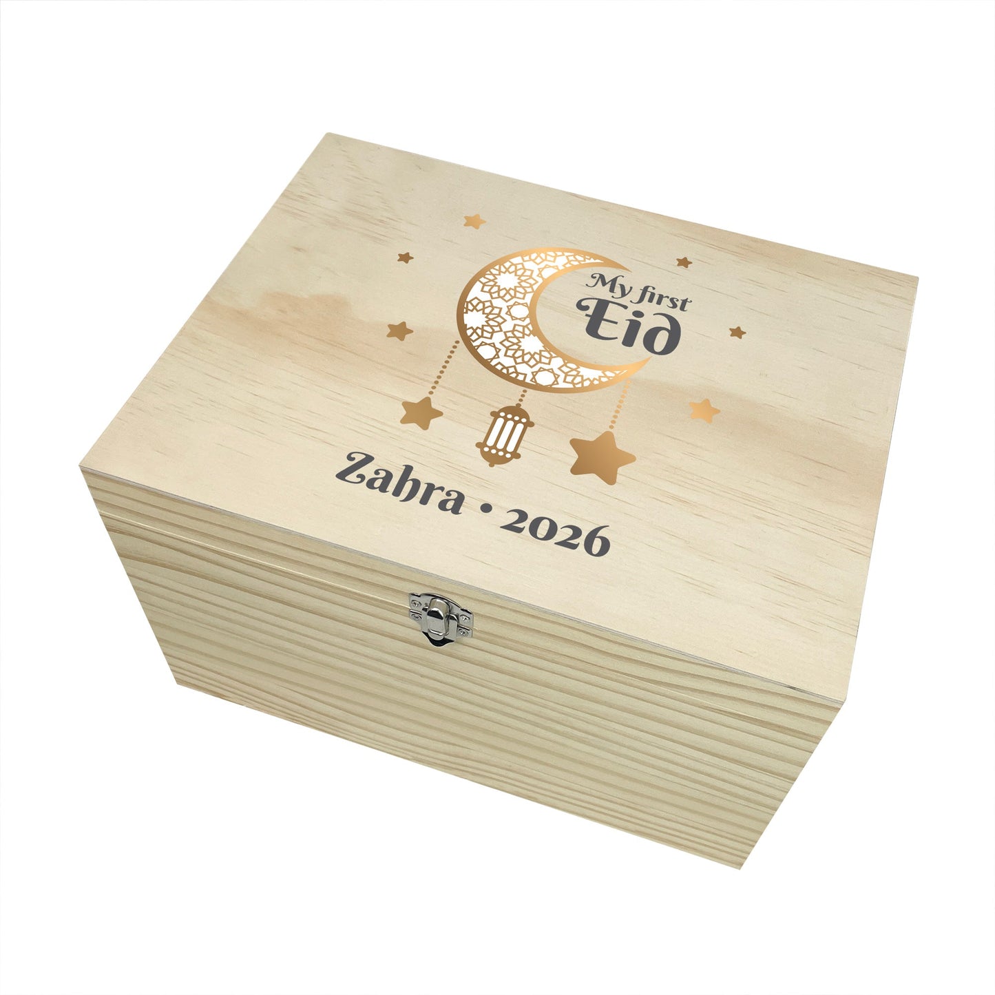 Personalised My First Eid Wooden Memory Box - 5 Sizes (16cm | 20cm | 26cm | 30cm | 36cm)