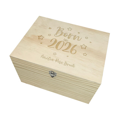 Personalised Born In 2026 Stars Engraved New Baby Keepsake Box - 5 Sizes