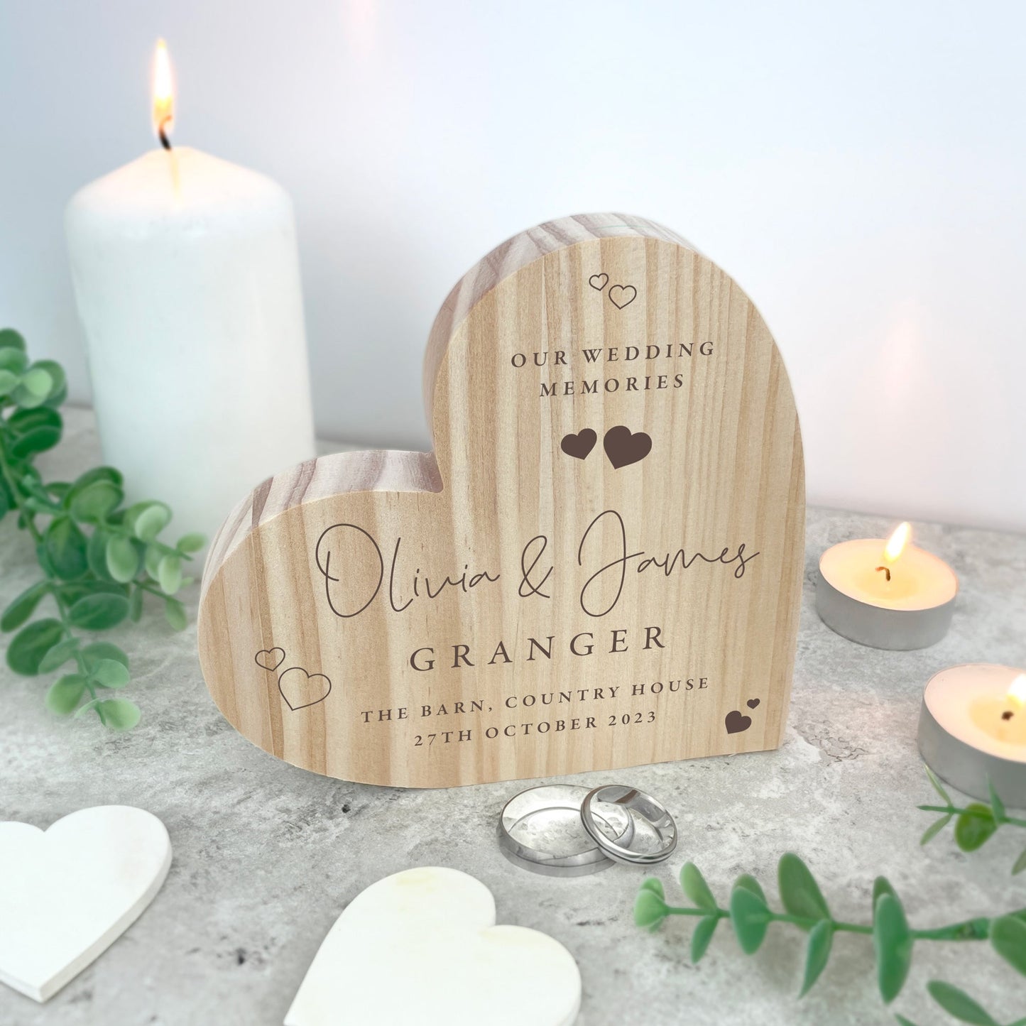 Personalised Wedding Script Text Wooden Freestanding Heart