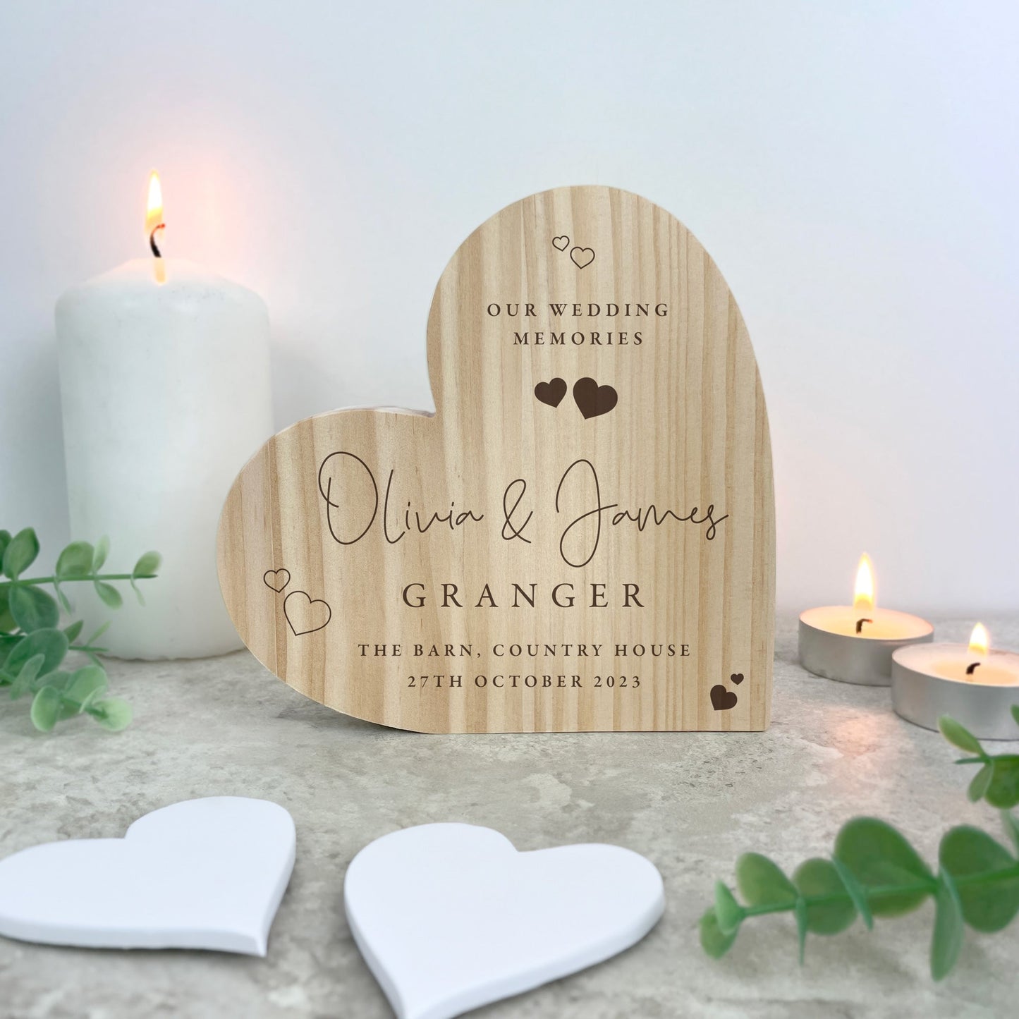 Personalised Wedding Script Text Wooden Freestanding Heart