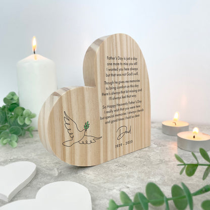 Personalised Happy Heavenly Father's Day Wooden Freestanding Heart