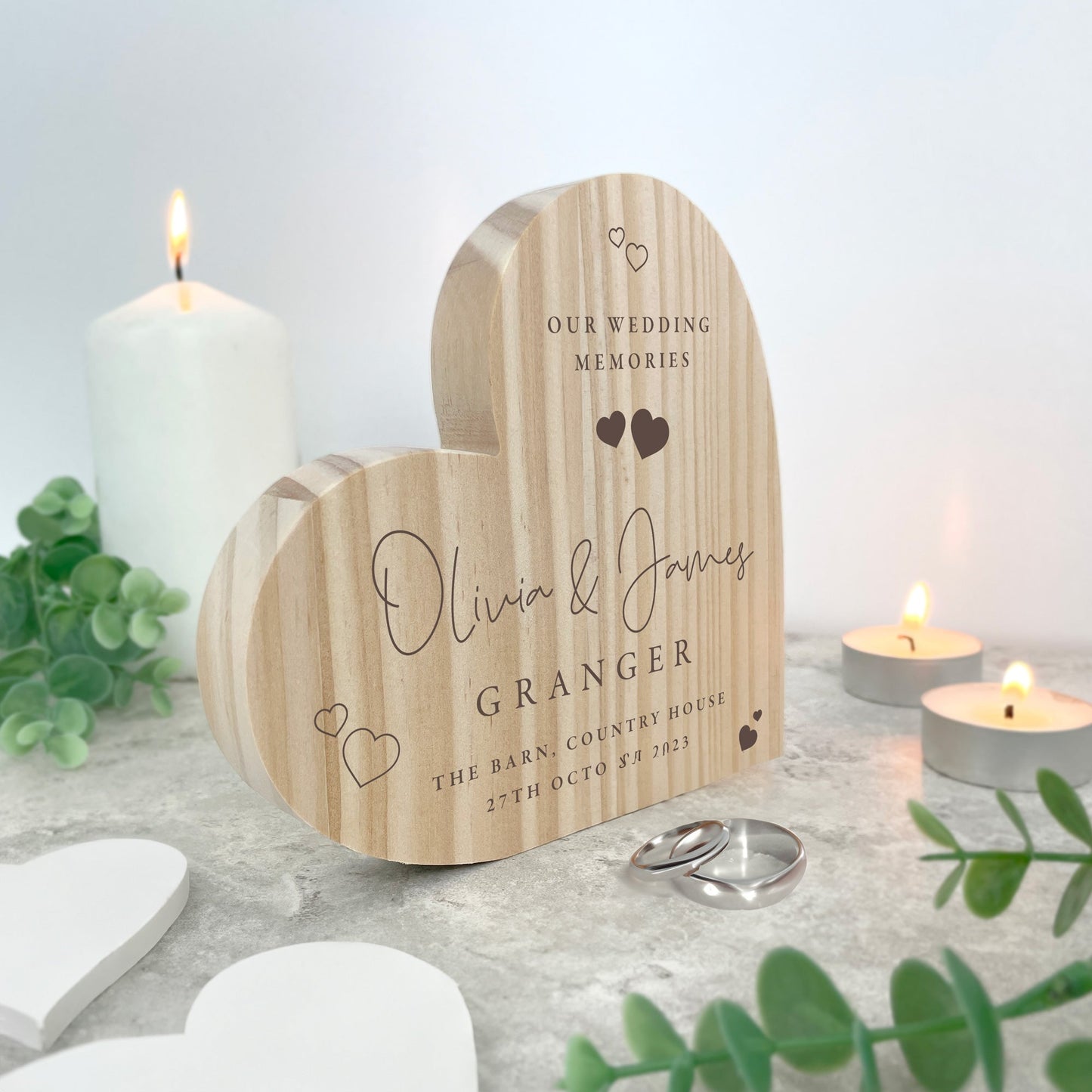 Personalised Wedding Script Text Wooden Freestanding Heart