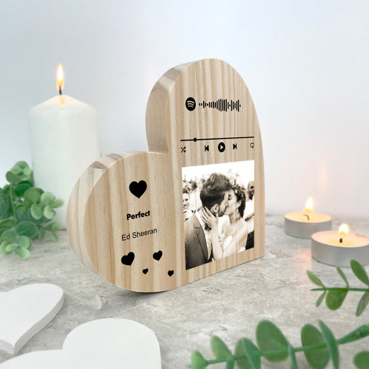 Personalised Our Song Photo Wooden Freestanding Heart