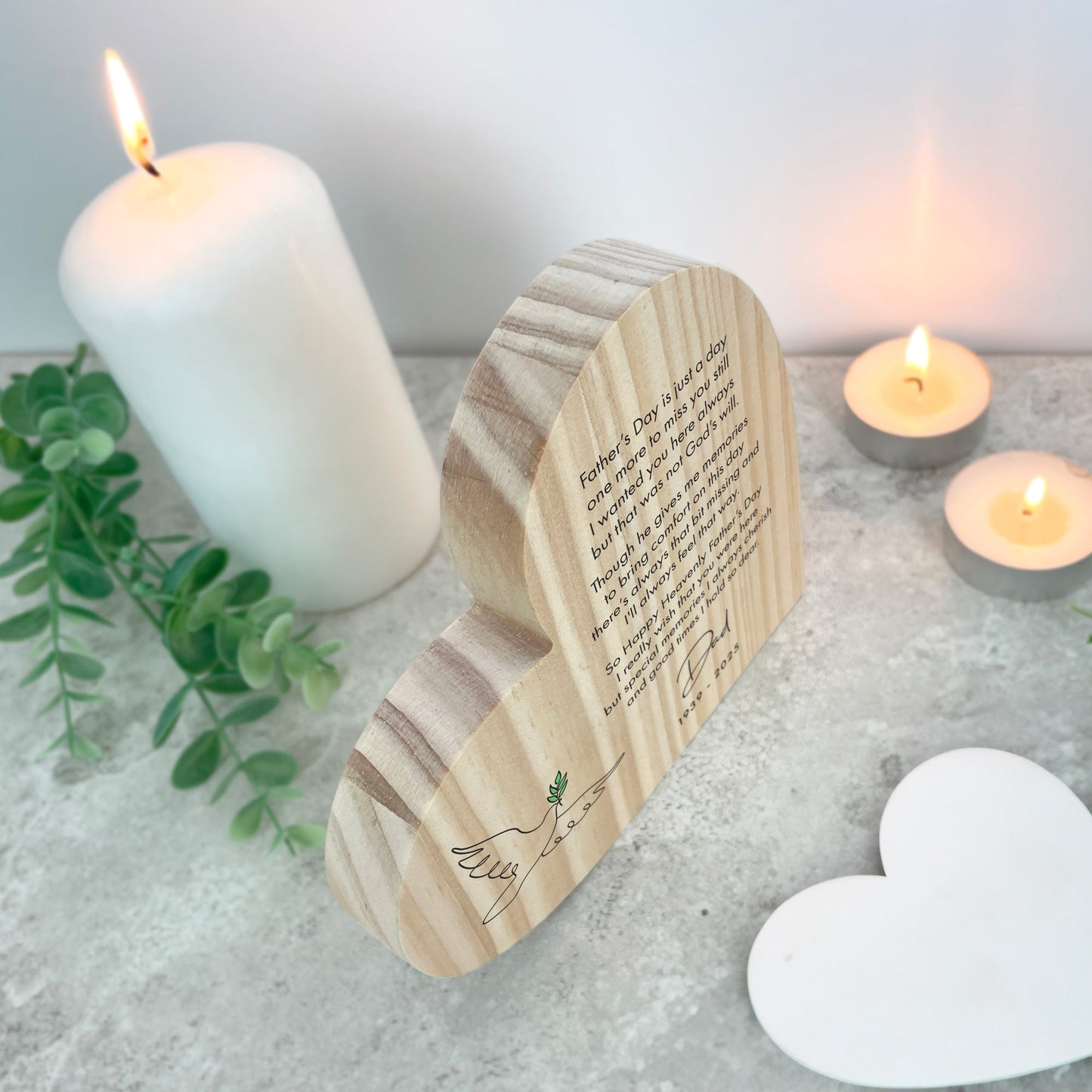 Personalised Happy Heavenly Father's Day Wooden Freestanding Heart