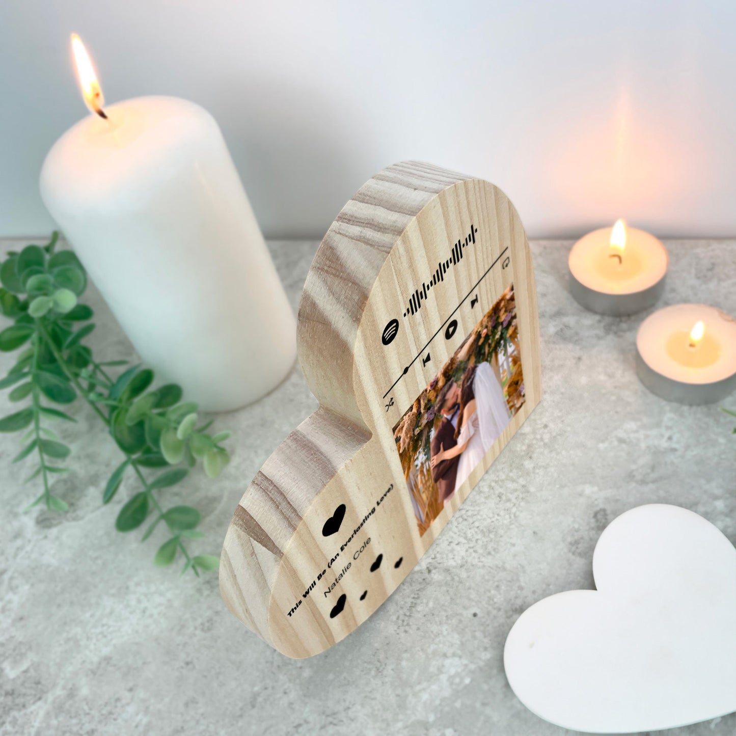 Personalised Our Song Photo Wooden Freestanding Heart