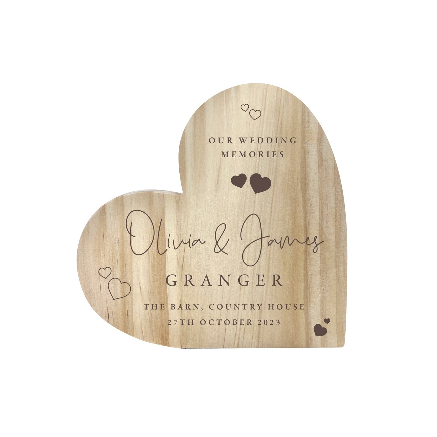 Personalised Wedding Script Text Wooden Freestanding Heart