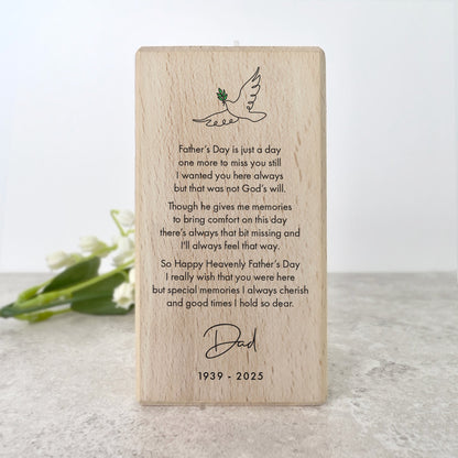 Personalised Happy Heavenly Father's Day Wooden Tea Light Holder - 2 Sizes