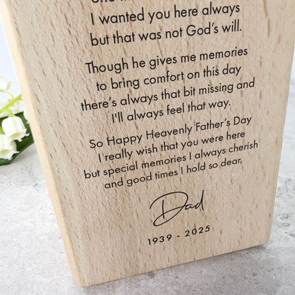 Personalised Happy Heavenly Father's Day Wooden Tea Light Holder - 2 Sizes