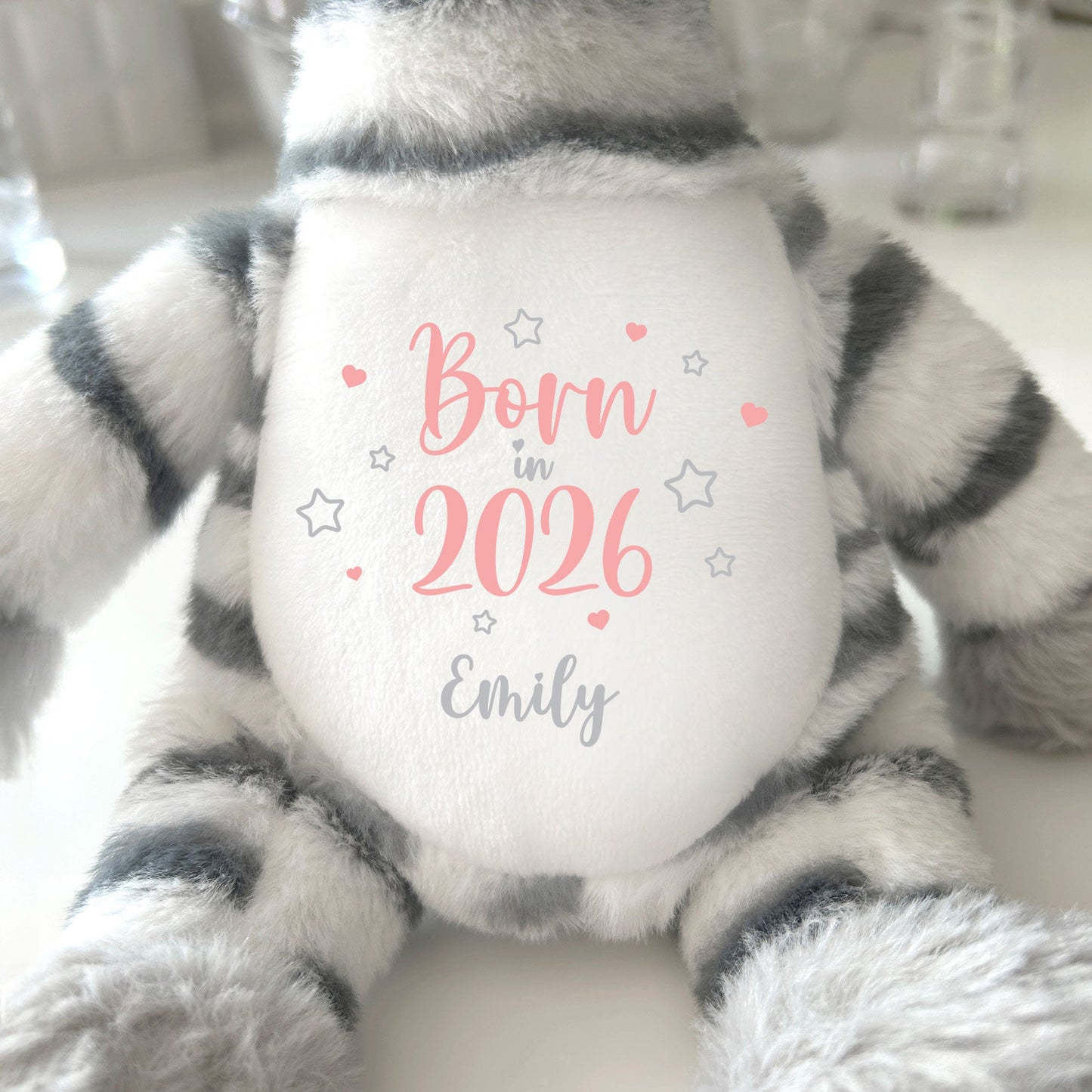 Personalised Born in 2026 Zebra Teddy Bear 28cm | New Baby, 1st Birthday or Christening Gift