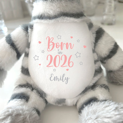 Personalised Born in 2026 Zebra Teddy Bear 28cm | New Baby, 1st Birthday or Christening Gift