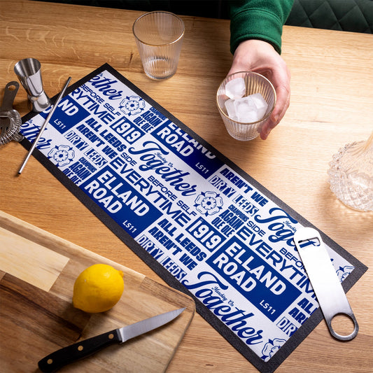 Leeds - Word Montage - White & Blue - Bar Runner
