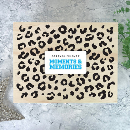 Personalised Leopard Print Wooden Memory Box - Moments & Memories | Birthday Gift for Friends