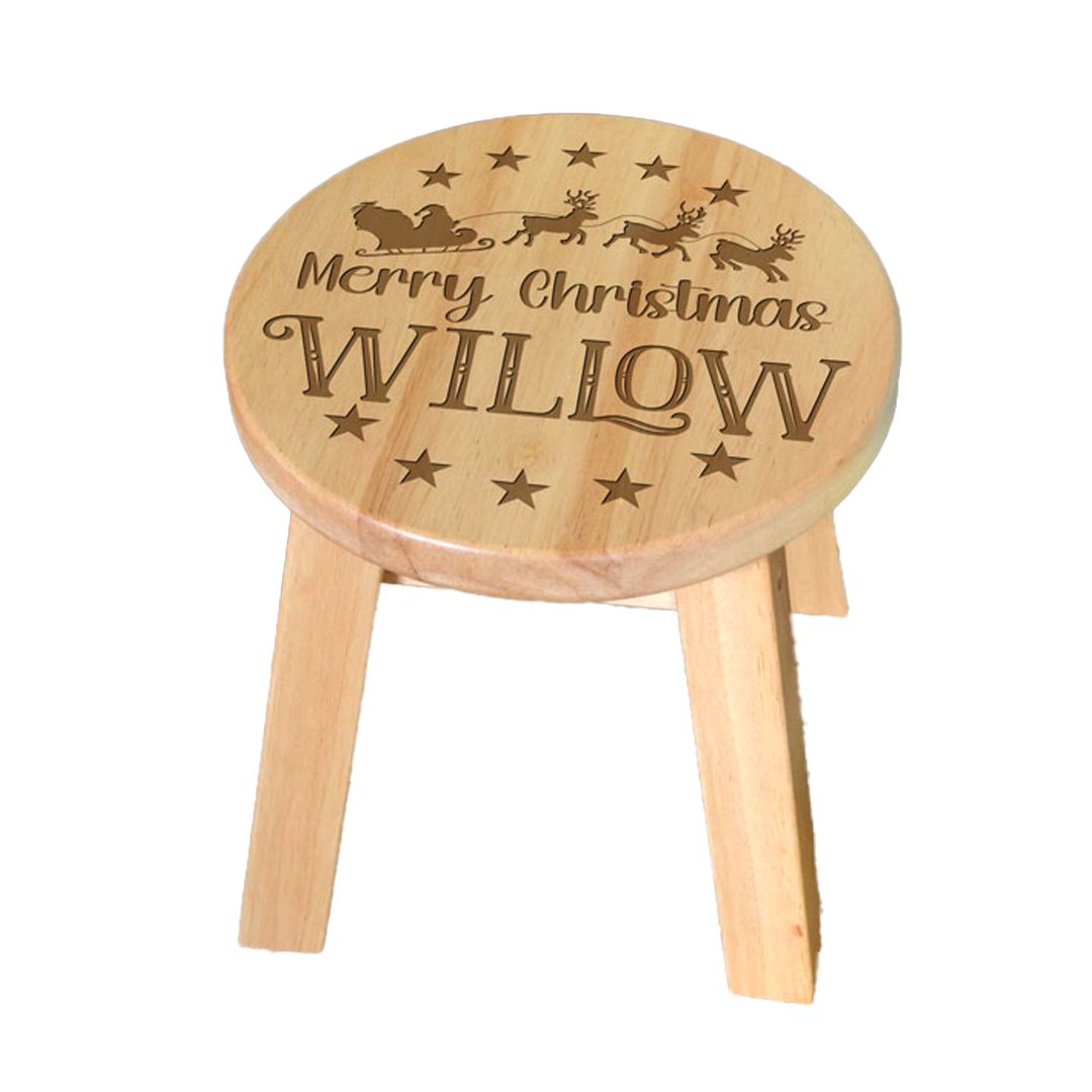 Personalised Engraved Wooden Step Stool for Toddlers and Children with Christmas Design