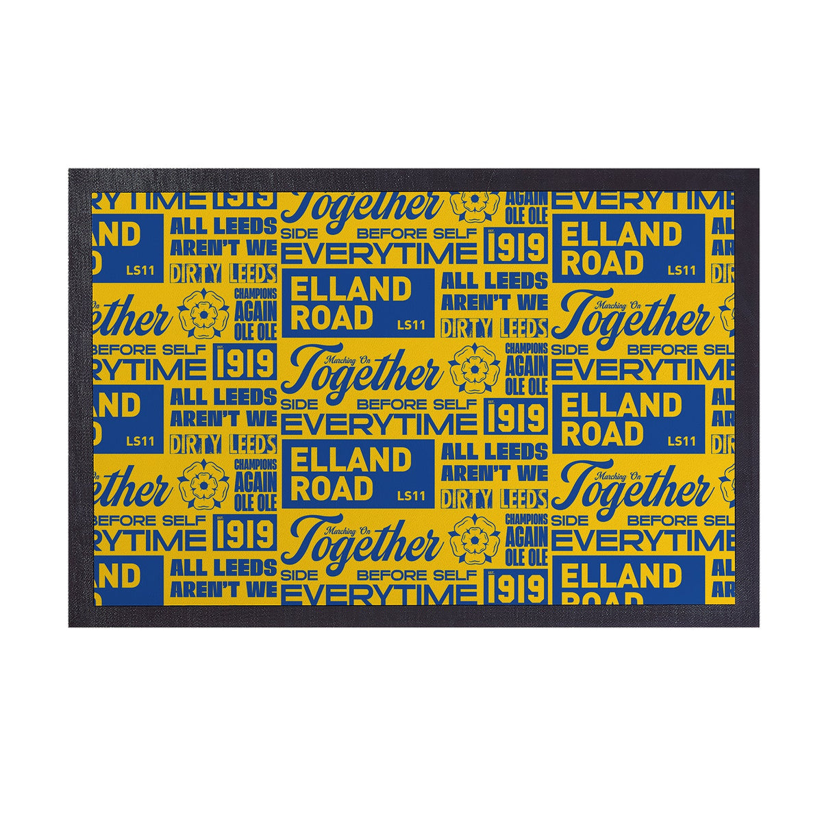 Leeds - Word Montage - Yellow & Blue Door Mat - 60cm x 40cm