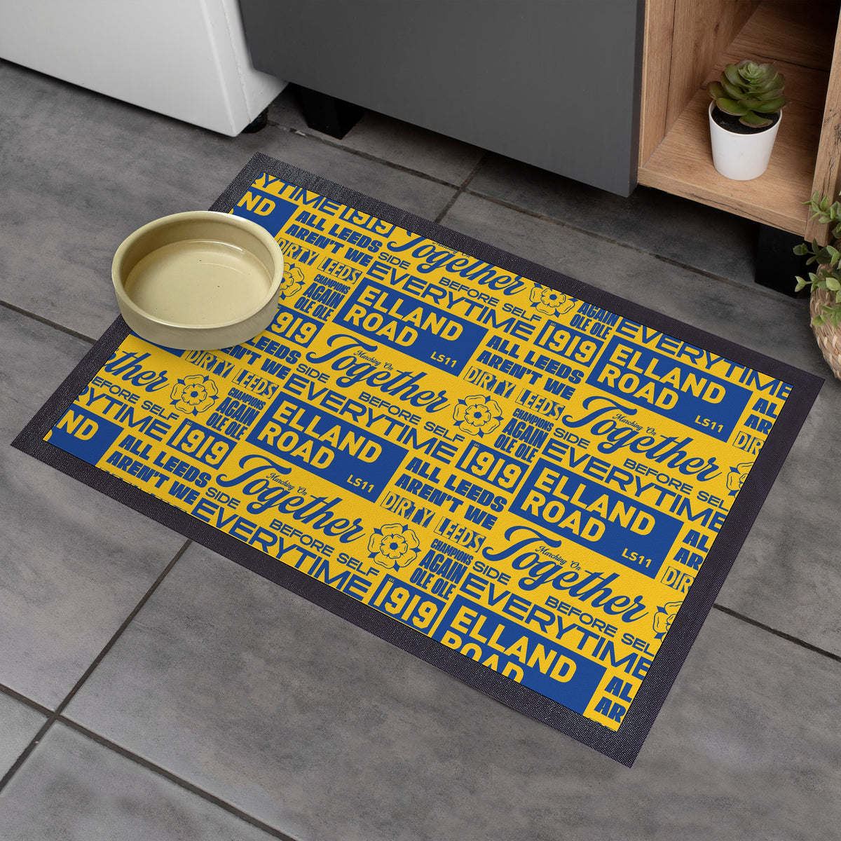 Leeds - Word Montage - Yellow & Blue Door Mat - 60cm x 40cm