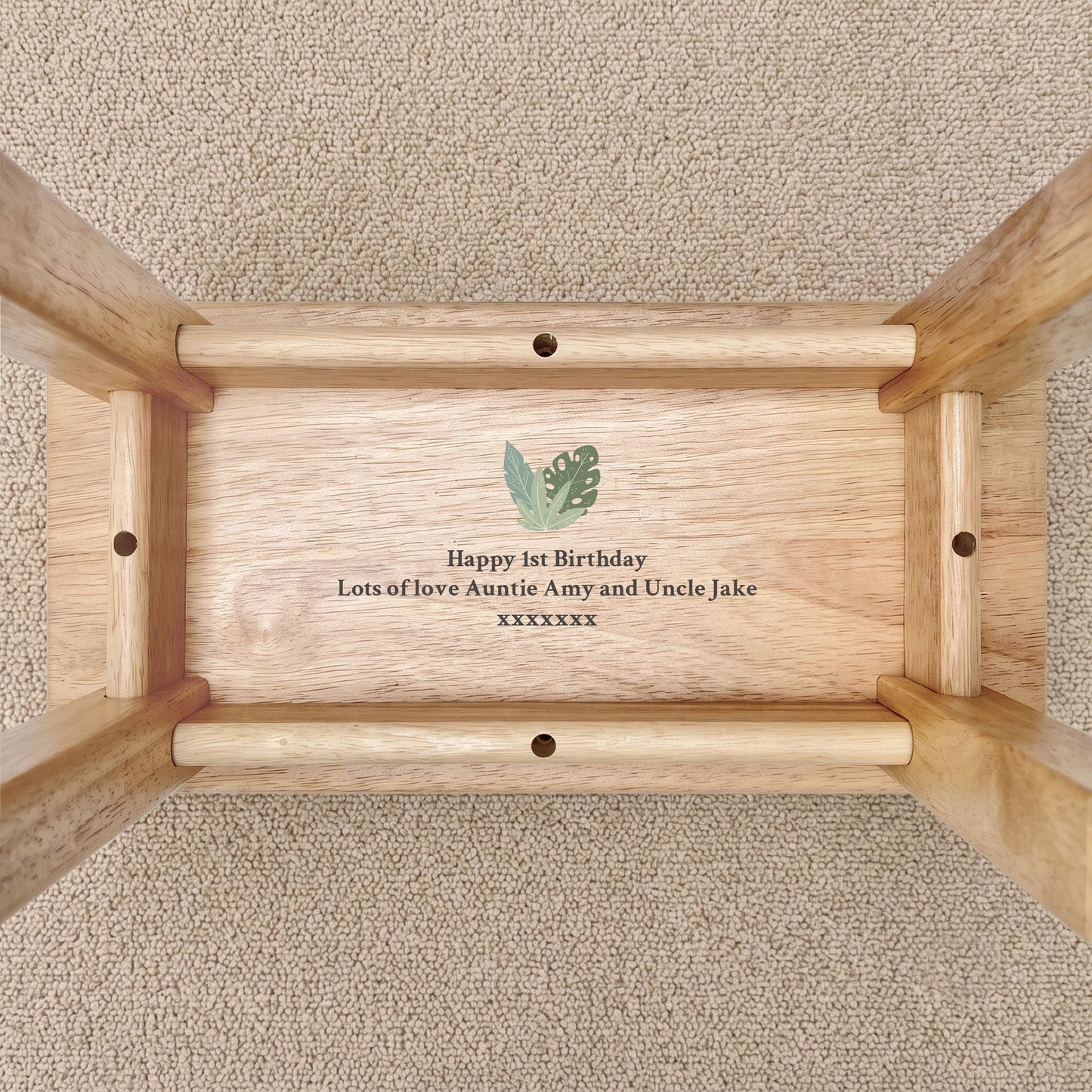 Personalised Children's Wooden Rectangular Stool Jungle Design | New Baby or Christening Gift