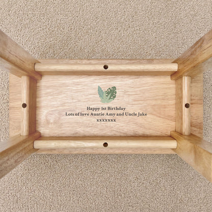 Personalised Children's Wooden Rectangular Stool Jungle Design | New Baby or Christening Gift