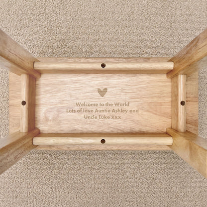 Personalised Engraved Children's Wooden Rectangular Stool Elephant Design | New Baby or Christening Gift