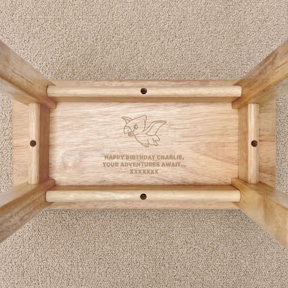 Personalised Engraved Children's Wooden Rectangular Stool Dinosaur Design | New Baby or Christening Gift