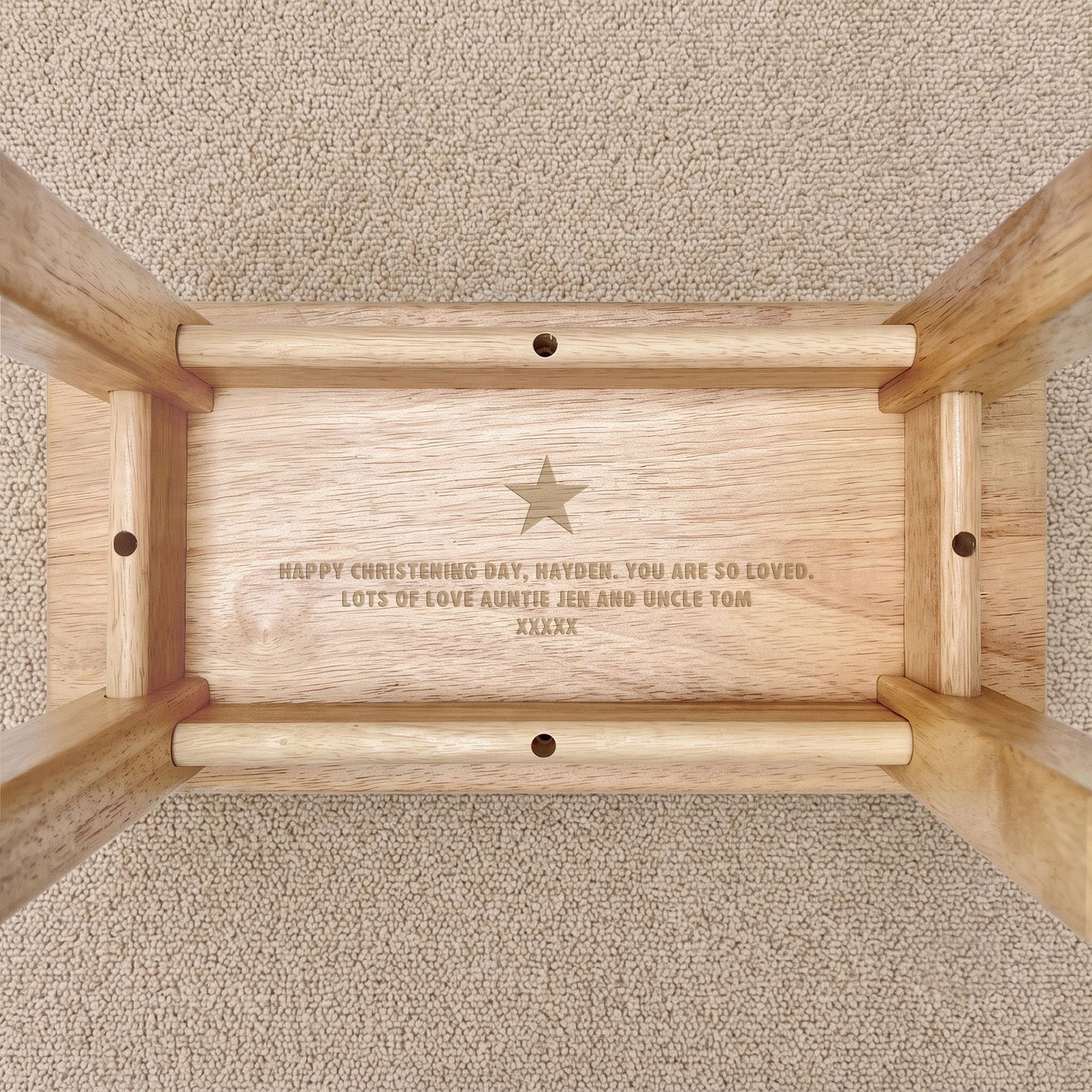 Personalised Engraved Children's Wooden Rectangular Stool Teddy Bear Design | New Baby or Christening Gift