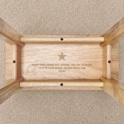 Personalised Engraved Children's Wooden Rectangular Stool Teddy Bear Design | New Baby or Christening Gift