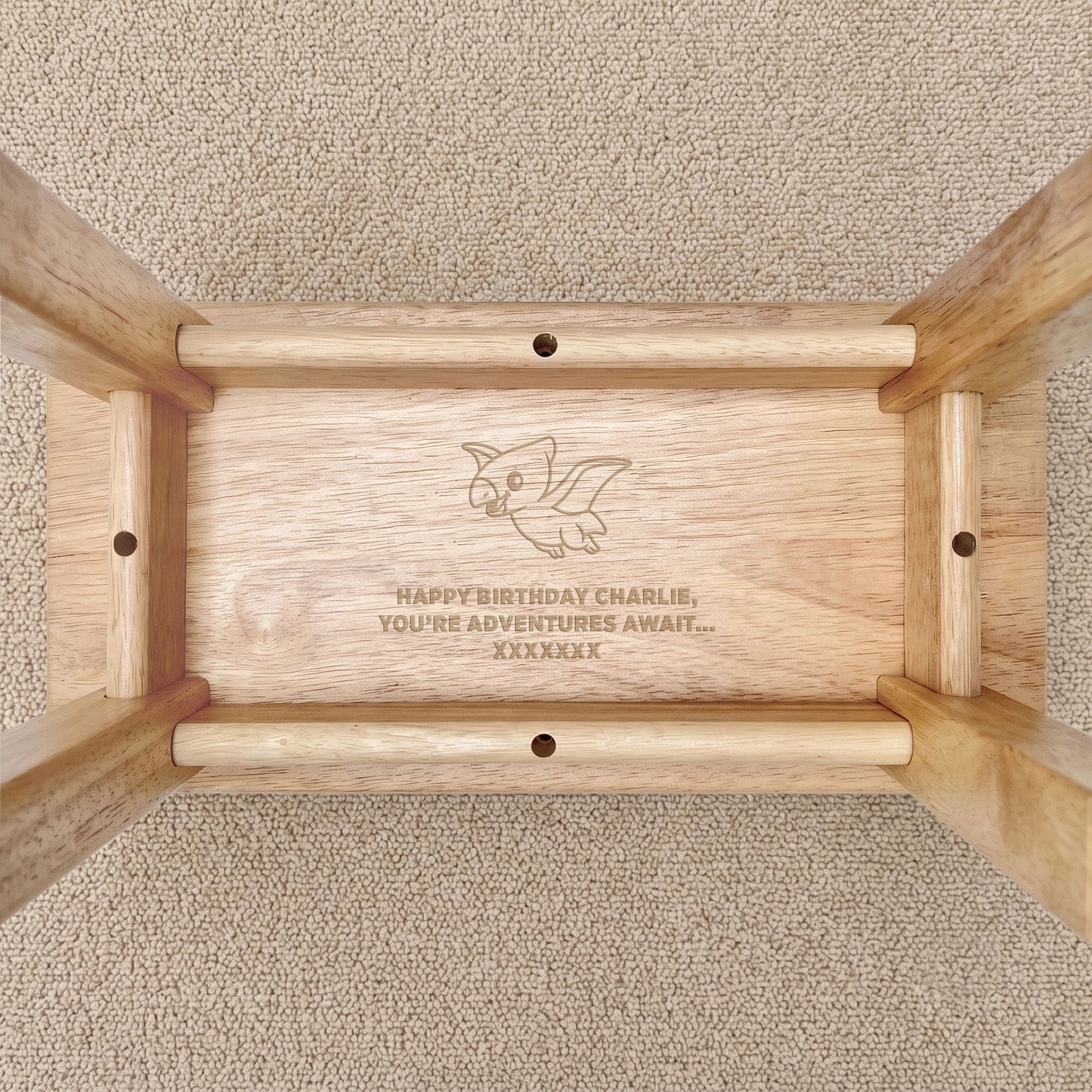 Personalised Engraved Children's Wooden Rectangular Stool Dinosaur Design | New Baby or Christening Gift