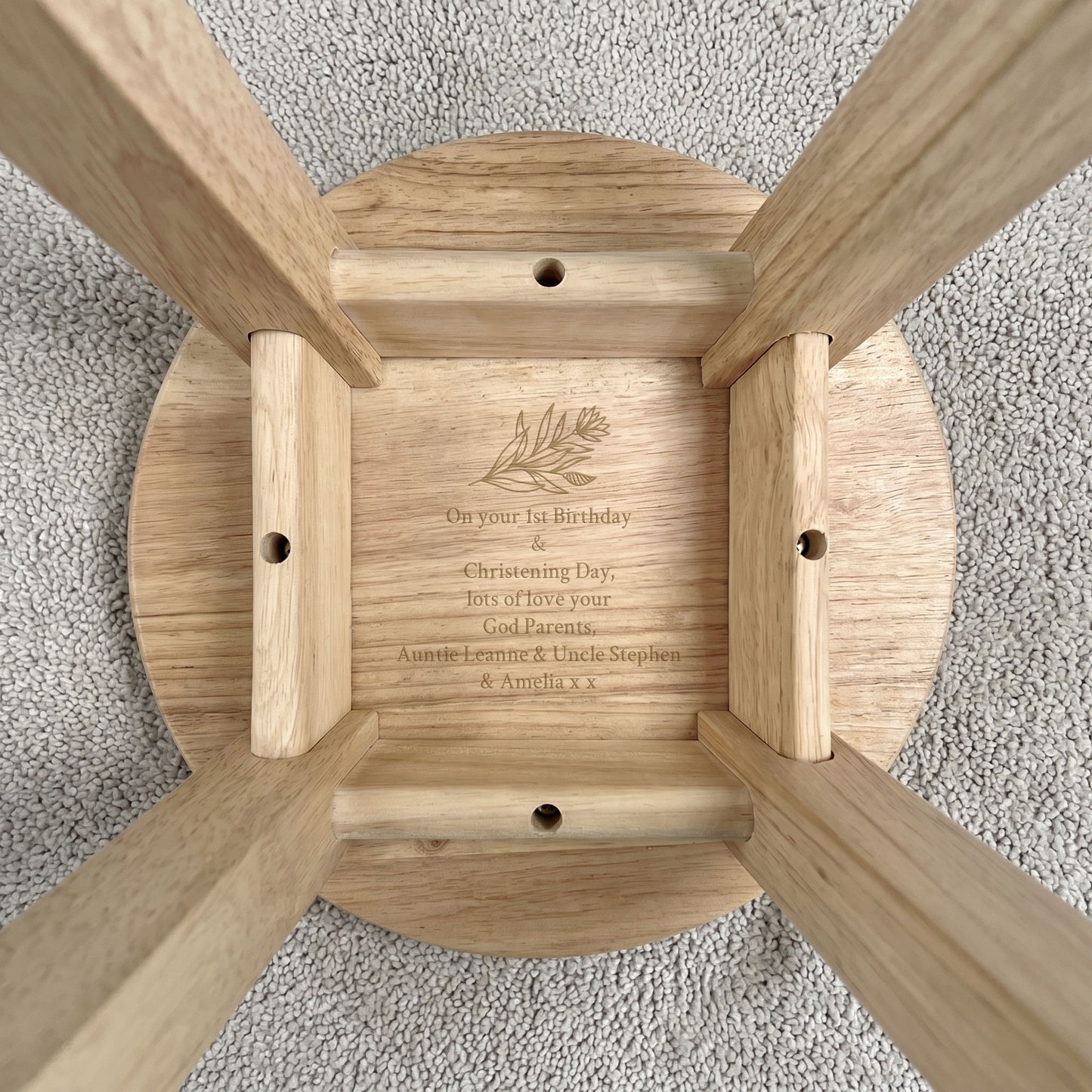Personalised Engraved Wooden Toddler Stool - Floral | Custom Step Stool for Kids | Nursery Gift
