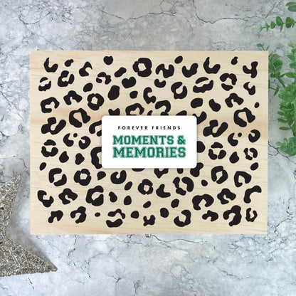 Personalised Leopard Print Wooden Memory Box - Moments & Memories | Birthday Gift for Friends
