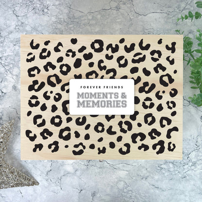 Personalised Leopard Print Wooden Memory Box - Moments & Memories | Birthday Gift for Friends