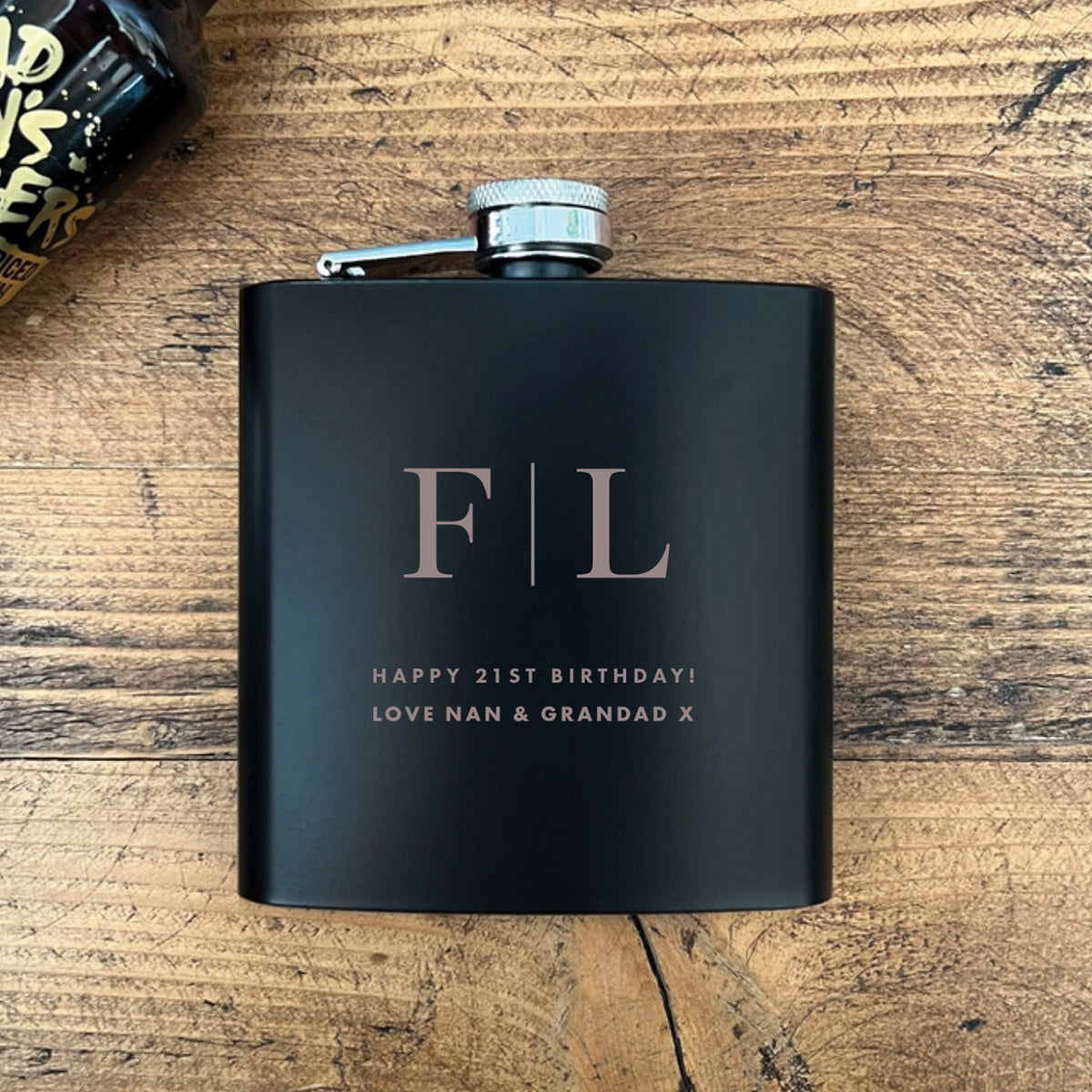 Personalised Engraved Black Metal Hip Flask 6oz - Initials | Birthday, Wedding & Groomsmen Gift
