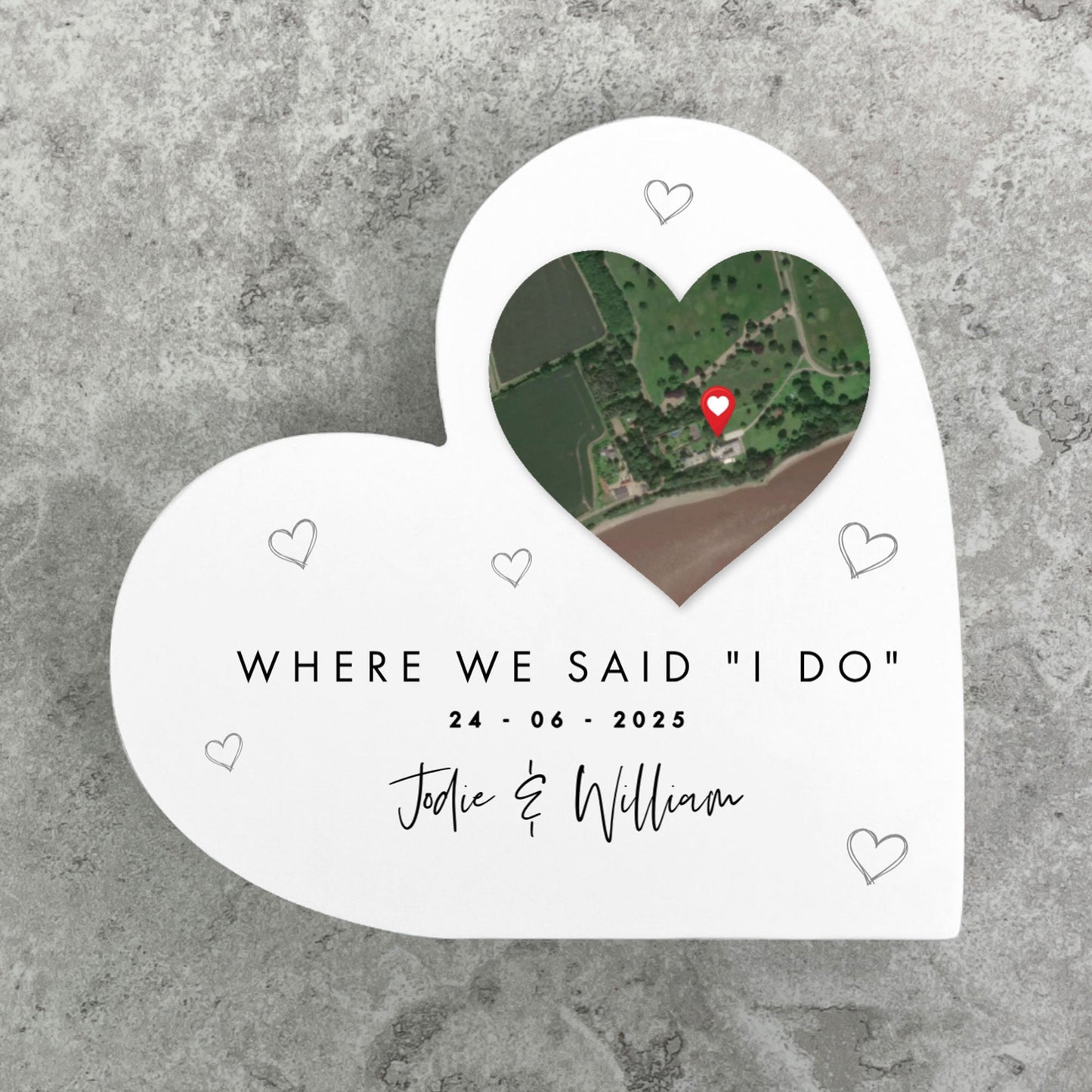Personalised Heart Map Location White Freestanding Heart