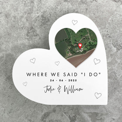 Personalised Heart Map Location White Freestanding Heart