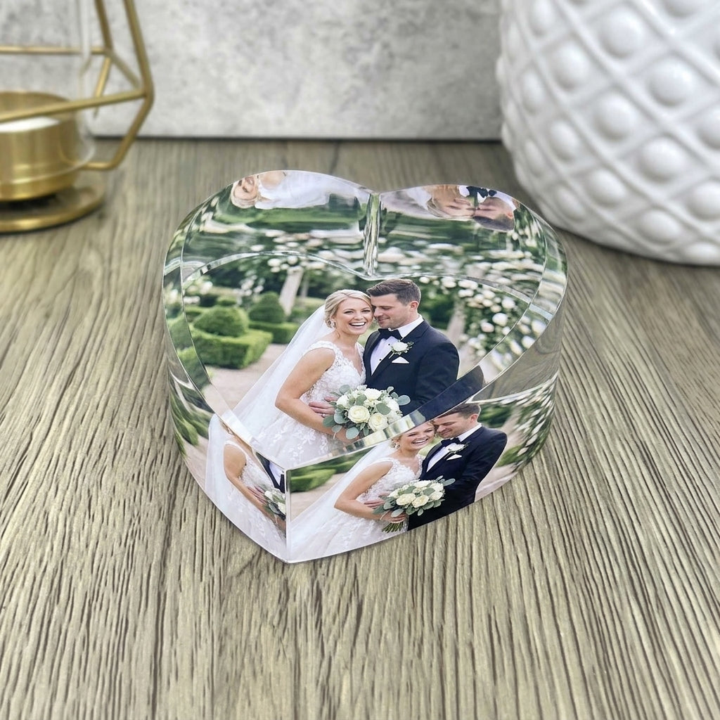 Personalised Photo Glass Heart Paperweight + Luxury Gift Box
