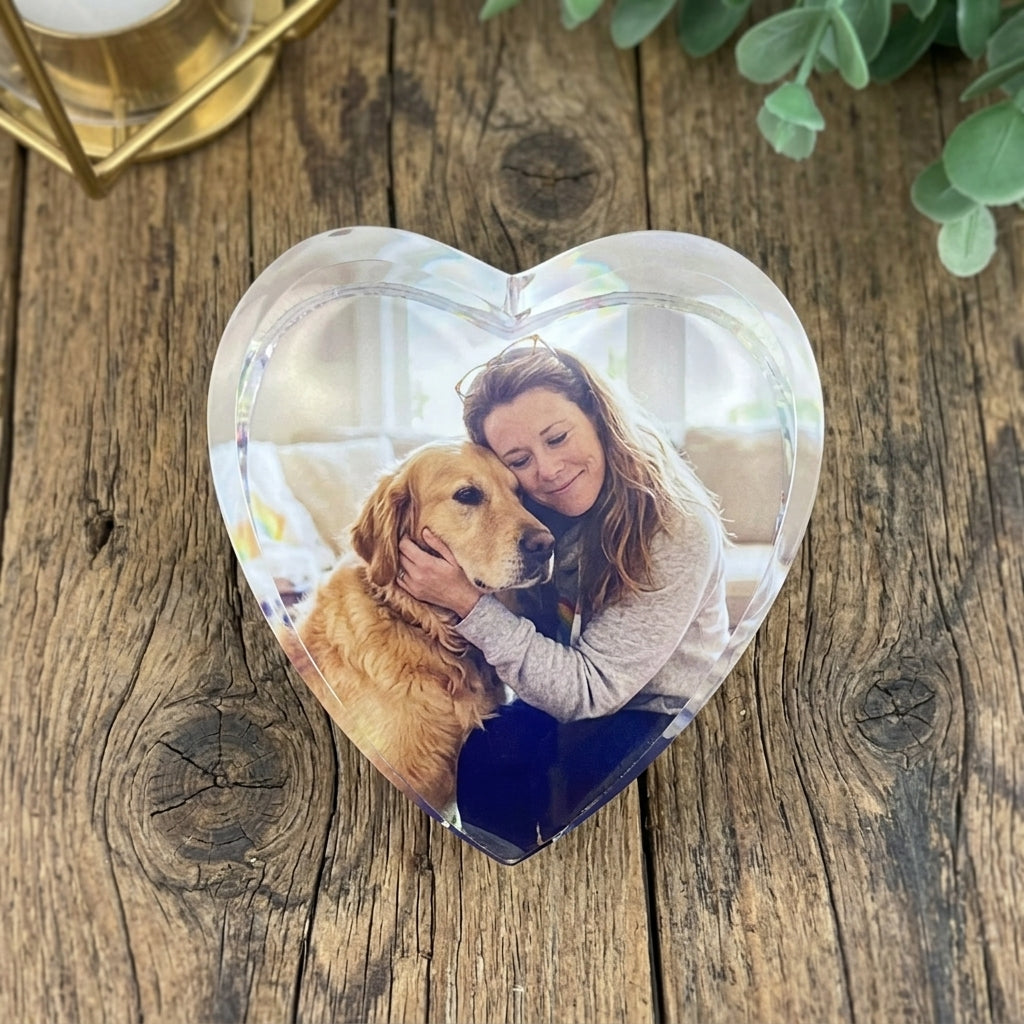 Personalised Photo Glass Heart Paperweight + Luxury Gift Box