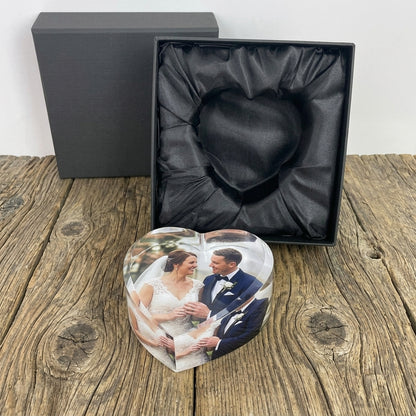 Personalised Photo Glass Heart Paperweight + Luxury Gift Box