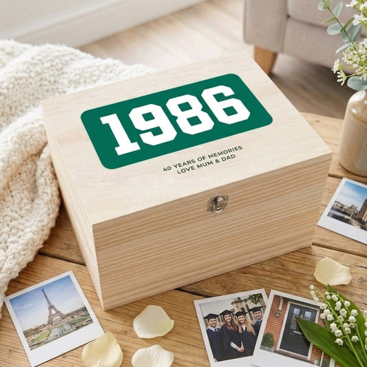 Personalised Year Milestone Wooden Memory Box | Milestone Birthday or Anniversary Gift