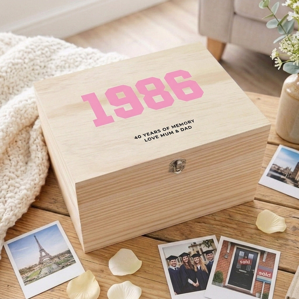 Personalised Year Milestone Wooden Memory Box | Milestone Birthday or Anniversary Gift