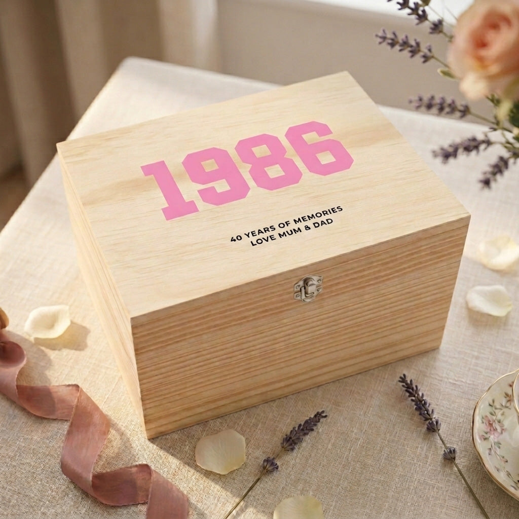 Personalised Year Milestone Wooden Memory Box | Milestone Birthday or Anniversary Gift