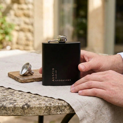 Personalised Engraved Black Metal Hip Flask 6oz | Birthday, Wedding & Groomsmen Gift