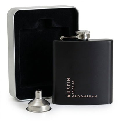Personalised Engraved Black Metal Hip Flask 6oz | Birthday, Wedding & Groomsmen Gift