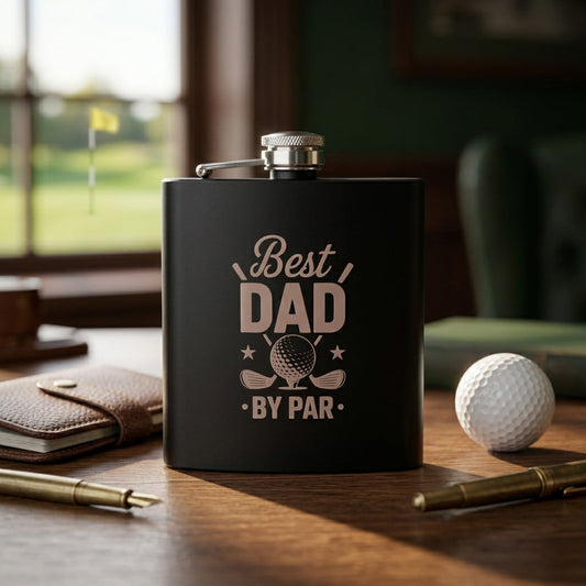 Engraved Golf Black Metal Hip Flask 6oz - 7 Designs | Birthday & Father's Day Gift